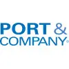 A blue and white logo of port & company