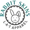 A logo of rabbit skins, l. A. T apparel